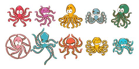 cartoon colorful octopus set  vector art  vecteezy