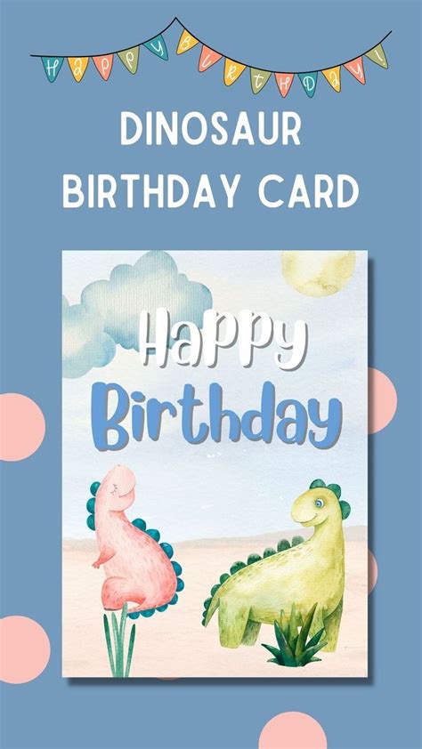 printable dinosaur birthday card  kids watercolor dinosaur card