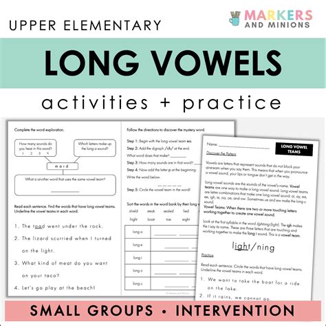 long vowels booklets  targeted phonics markers minions
