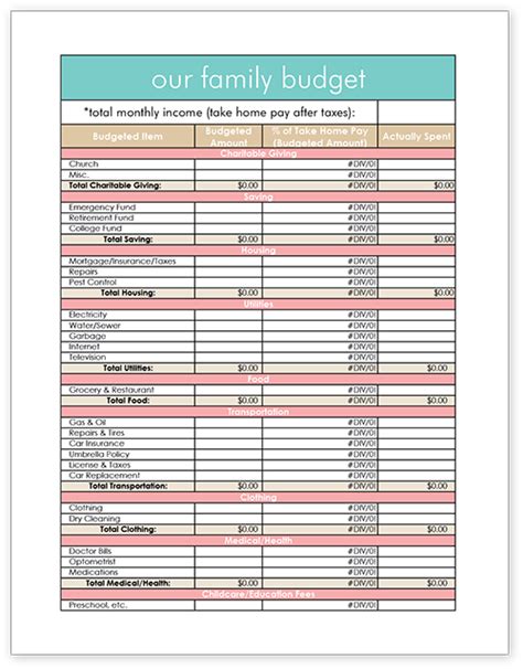printable family budget  organized pinterest budgeting