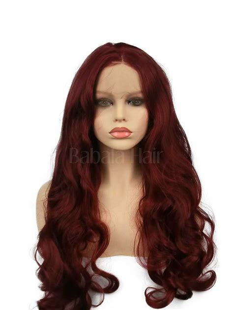 Wine Red Long Wavy Lace Front Wig Synthetic Wigs Babalahair