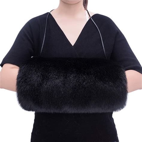 Qinju Women Faux Fox Fur Hand Muff Large Warm Hand Muffs For Winter