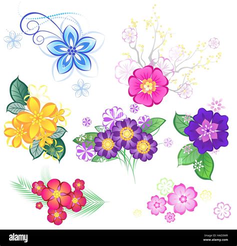 colorati fiori stilizzati su uno sfondo bianco immagine  vettoriale