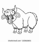 Cartoon Yak Vector Illustration Happy Cute Animals Background Shutterstock Coloring Vectors Stock Buffalo Isolated Children Book sketch template