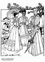 Victorian Coloring Pages Dresses Vintage 1905 Adult Summer Fashion Color History Printables Print Books Printcolorfun Colouring Ladies Era 1900s Women sketch template