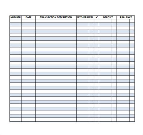 sample check register templates