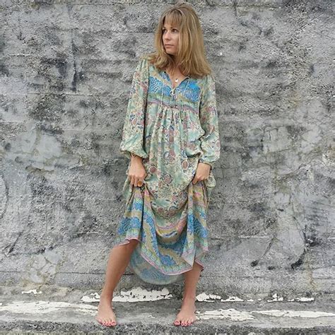 Jastie Dreamy Oasis Boho Maxi Dress V Neck With Tassel Hippie Chic