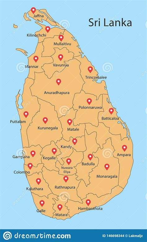 District Map Of Sri Lanka Stock Vector Illustration Of