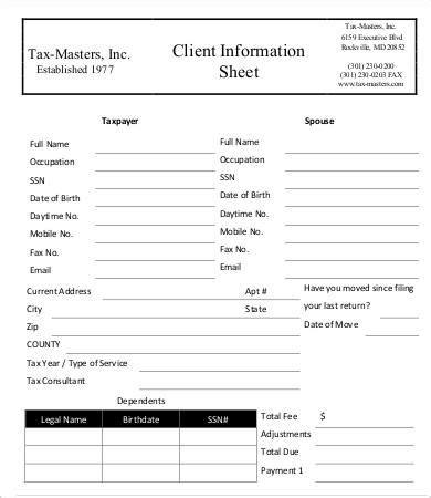 customer information sheet templates word excel templates