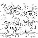 Bambini Natation Overzees Snorkeling Colorare Bianco Boekpagina Maskers Duiken Kinderen Zwemmen Kleurende Groep Plongee Nuoto Subacquea Maschera Immersione Coloring Masques sketch template