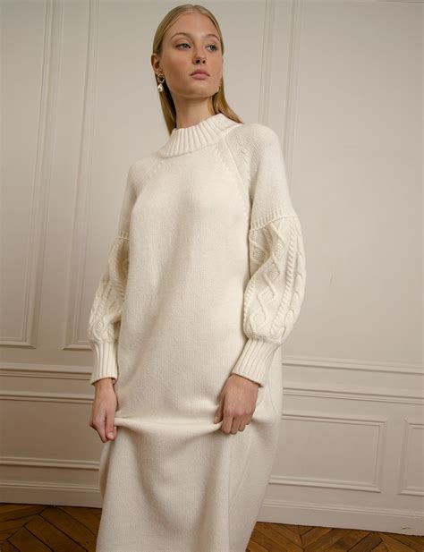 Cable Knit Sleeve Midi Dress Midi Dress With Sleeves Sweater Dress