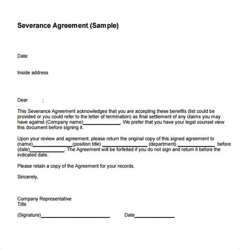 severance negotiation letter sample severance package letter template