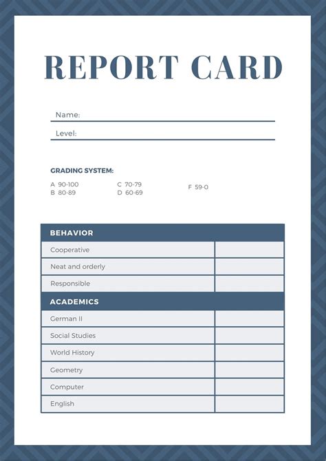 printable report card template  printable cards