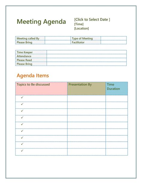 editable  effective meeting agenda templates templatelab create