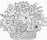 Coloring Pages Adult Flowers Adults Flower Printable Spring Cute Bouquet Basket Books Print Colouring Sheets Baskets Advanced Detailed Color Cool sketch template