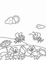 Wiese Prato Disegno Ausmalbild Bienen Blume Ausmalen Bees Colorat Volano Fiore Flori Supercoloring Două Albine Copii Uda Planse Fruhling sketch template