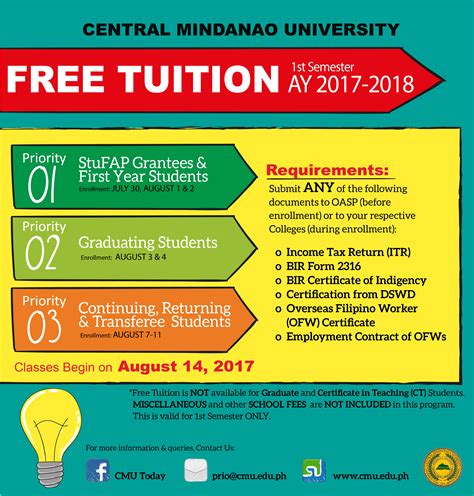 tuition guidelines central mindanao university