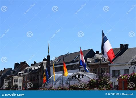 malmedy belgium    european flags   town stock photo image  neighbourhood