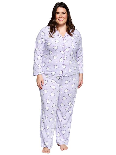 Womens Plus Size Sleepwear Long Sleeve Snowmen Pajamas Pjs Set 2