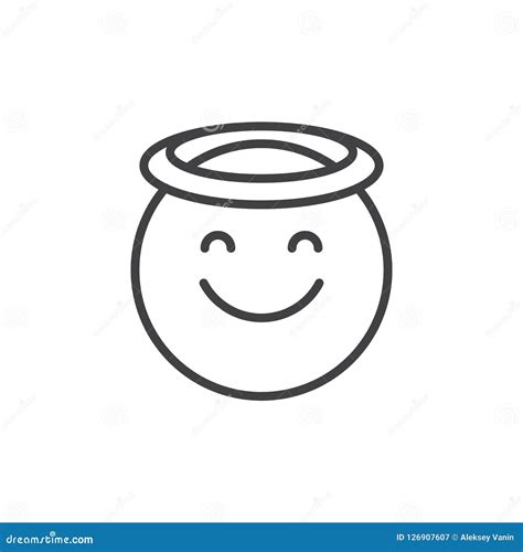 angel face emoticon outline icon stock vector illustration