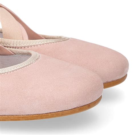 Soft Suede Leather Girl Ballet Flat Shoes Dancer Style With Elastic Bands