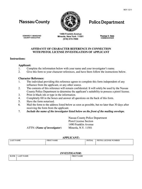nassau county pistol permit character reference   form fill