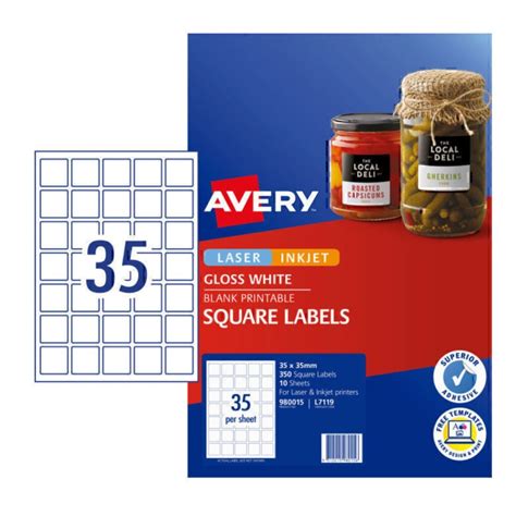 avery square labels gloss white  labels laser inkjet inkjet