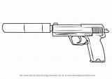 Usp Draw Counter Strike Coloring Drawing Pages Step Tutorials Weapon Weapons Learn Wonder Drawingtutorials101 sketch template