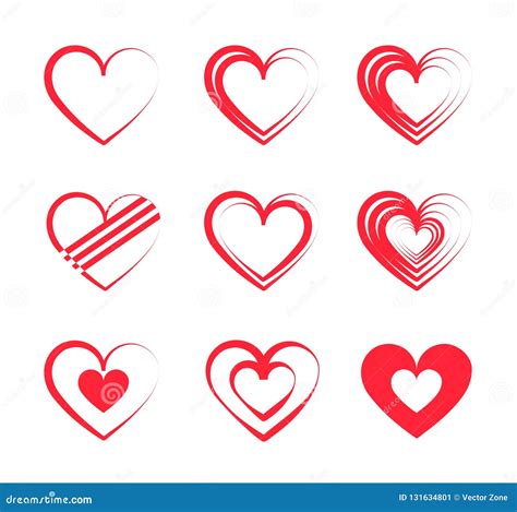 set  red heart logos stock vector illustration  abstract