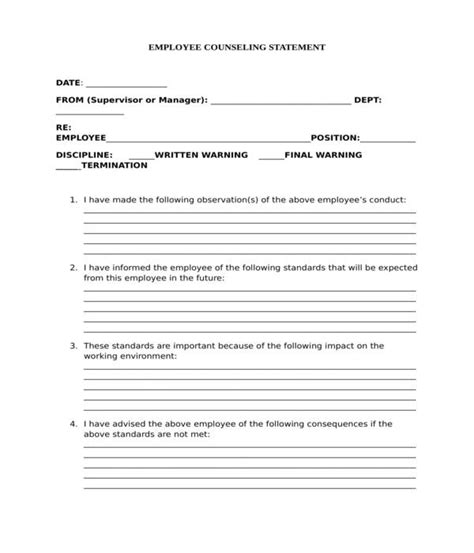 employee counseling form samples   ms word