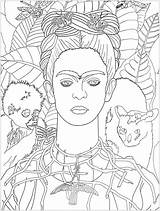 Frida Colorare Obra Kahlo Adulti Khalo Opera Justcolor Cuadros Paintings Autoportrait Colouring Preescolar Adultes Colibri Adulte sketch template