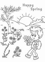 Spring Coloring Seasons Pages Happy Four Kids Drawing Printable Season Printables Colouring Color Sheets Sketch Summer Worksheet Wuppsy Tree Girl sketch template
