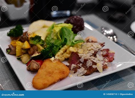 meal concept  inclusive  food   plate stock photo image  table almonds