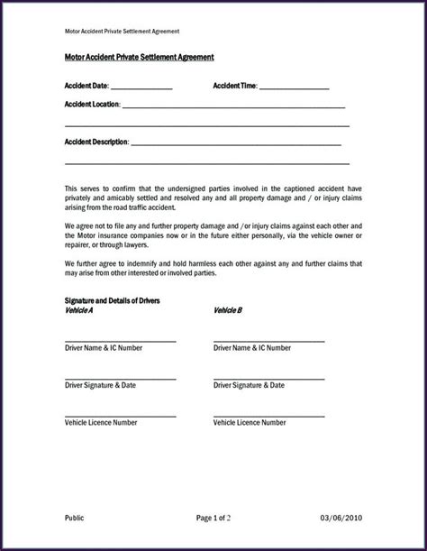 car accident settlement agreement template templates  resume examples
