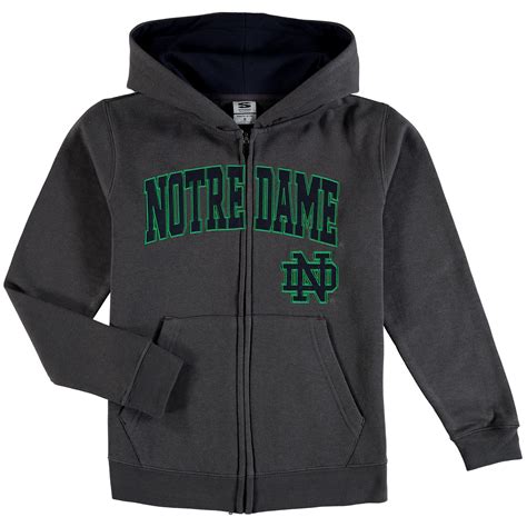 notre dame fighting irish youth charcoal applique arch logo full zip hoodie