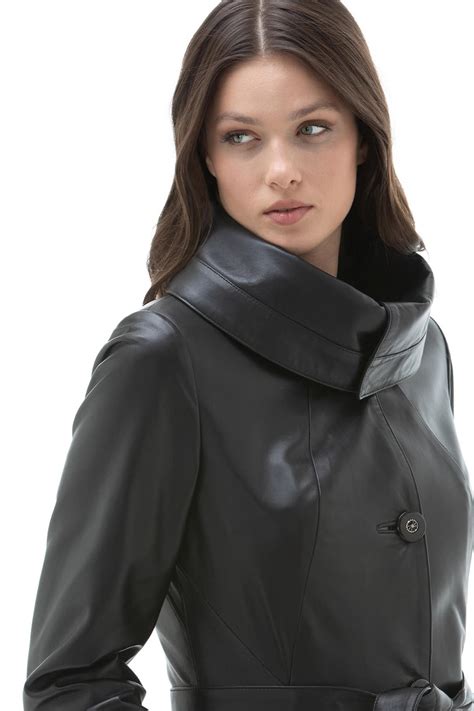 alaska womens  real black leather classic long coat