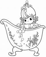 Precious Moments Coloring Bathing Girl Pages Bath Cute Para sketch template