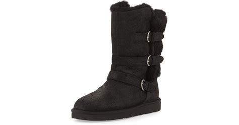 ugg becket shearling triple buckle boots  black lyst