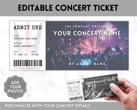 concert ticket template editable surprise getaway gift etsy uk