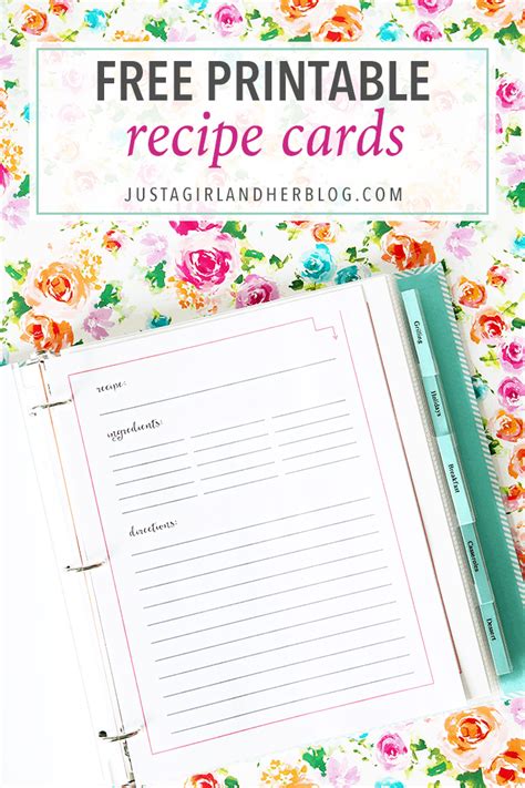 printable recipe cards   girl   blog