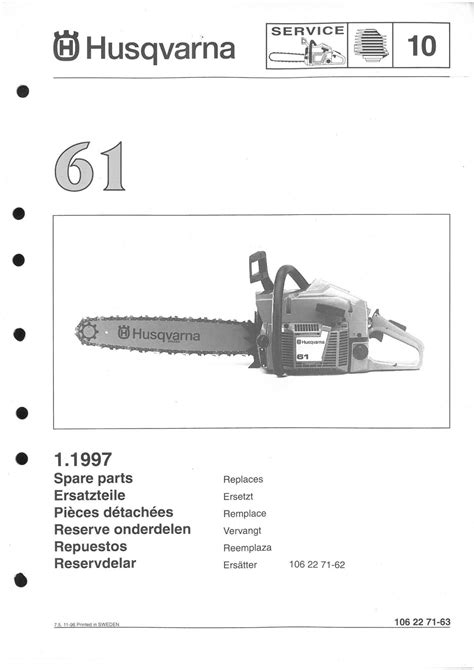 Husqvarna Chainsaw Model 61 Parts Manual