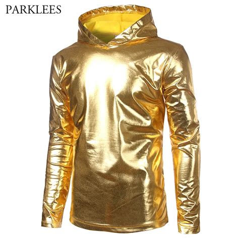 buy shiny gold coated metallic thin hoodie sweatshirt
