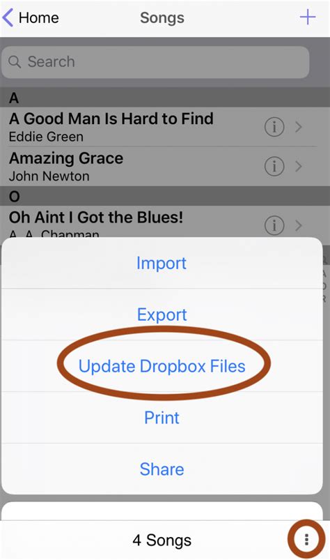 update dropbox files  ios setlist helper