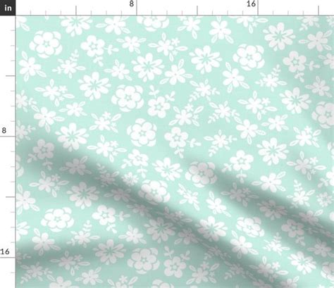 white floral  mint green spoonflower