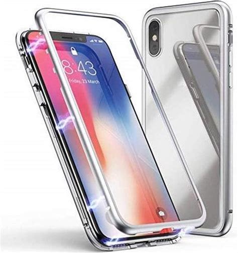 bolcom iphone xs max magnetisch hoesje case zilver glazen achterkant ter bescherming