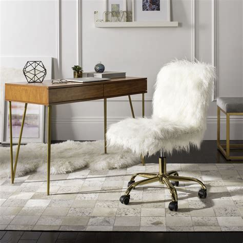 whitney faux sheepskin gold leg swivel office chair in white gold by