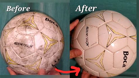 dirty soccer ball    clean foot ball  remove deep