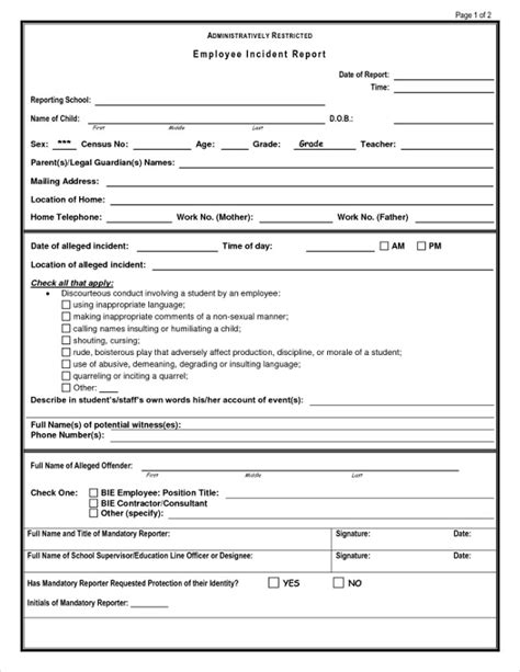 hr incident report template word