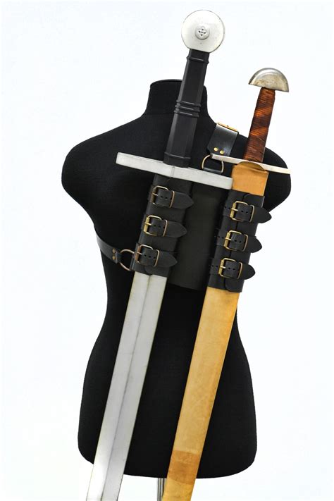 Double Black Leather Medieval Baldric Sword Belt Right Handed Etsy
