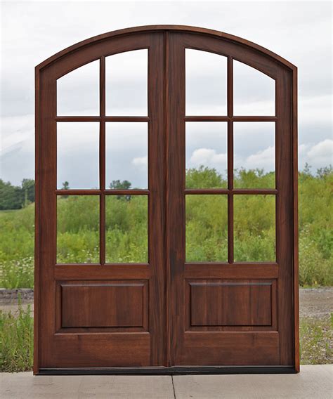 arched mahogany exterior glass double doors